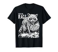 Raccoon Feeding Rage Pizza Fire Graphic Distressed Punk Art Camiseta