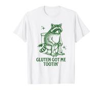 Raccoon Gluten Got Me Tootin' Funny Gluten Intolerancia Pedo Camiseta gráfica económica, Hombre, Blanco, XL