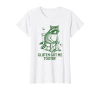 Raccoon Gluten Got Me Tootin' Funny Gluten Intolerancia Pedo Camiseta gráfica económica, Mujer, Blanco, XL