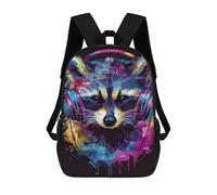 Raccoon Headphones Music Art Print Mochilas Impresas En 3D Para Niños 17inch Mochilas De Moda Informales Para El Día A Día, Bolsas De Viaje, Mochilas Informales Para Exteriores Para Niños Y Niñas