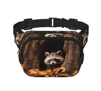 Raccoon in a Tree Hole Fitness - Riñonera de viaje moderna e informal, riñonera cuadrada de doble capa, color negro, talla única, Negro, One Size