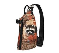 Raccoon in The Fall Tree Hole - Mochila cruzada con estampado de mapache en el otoño, para hombres y mujeres, para caminar al aire libre, viajes, Negro -, Talla única