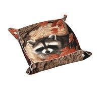 Raccoon In The Fall Tree Hole - Organizador de bandeja de cuero con estampado de agujero de árbol, bandejas multifuncionales, para llaves, reloj, cartera