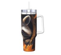 Raccoon in The Fall Tree Hole - Vaso aislado de 40 onzas con asa y tapa con pajilla, taza de viaje, taza de café, botella de agua reutilizable, ideal para automóvil, trabajo, regalo