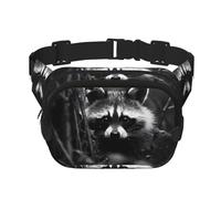 Raccoon in the Jungle Fitness - Riñonera de viaje moderna e informal, riñonera cuadrada de doble capa, color negro, talla única, Negro, One Size