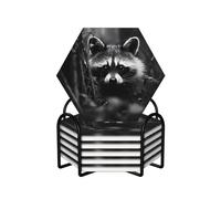 Raccoon in The Jungle Hexagon - Juego de 6 posavasos de cerámica de estilo moderno para mesa de café para protección de mesa y decoración del hogar