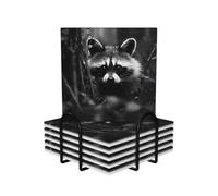 Raccoon in The Jungle - Juego de 6 posavasos cuadrados de cerámica de estilo moderno para mesa de café para protección de mesa y decoración del hogar