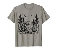 Raccoon Opossum Campfire Moonlit Forest Scene Camiseta