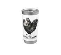 Raccoon Riding Rooster Living The Dream Humor Vaso térmico de acero inoxidable de doble pared