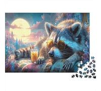 Raccoon with Sunglasses Relaxes with Drink Rompecabezas 1000 Piezas Adultos - Regalo, Juego Familiar, Decoración del Hogar, Wildlife Puzzle 70x50cm/1000pcs