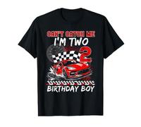 Race Car Racing 2nd Birthday Boy Can't Catch Me I'm Two Camiseta gráfica económica