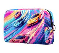 Race Cars on Bright The Racing Track - Bolsa de maquillaje pequeña para mujer, bolsa de almacenamiento de cosméticos con cremallera, bolsa organizadora de accesorios de belleza, Multicolor 03