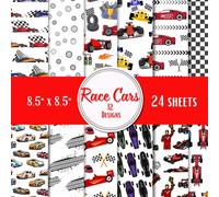 Race Cars Scrapbook Paper Pad - 8.5 x 8.5 in - 24 Double-Sided Patterned Sheets - Decorative Craft Paper for Card Making, Journaling, Planners, Origami, Decoupage, and Scrapbooking