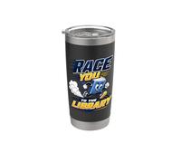 Race You To The Library Funny Reading Book Lover Librarian Vaso térmico de acero inoxidable de doble pared