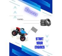 Racers Start Your Engines: Blank Notebook, Kids, School, Cars, Wide Spacing, Boys, Preschool, Kindergarten, Educational Gift, 50 pages, 8.5x11 Inches
