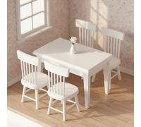 Rachlicy 5 unids/Set Muebles de casa de muñecas 1:12 Bonita Mesa y sillas de Madera para muñecas Muebles de casa de en Miniatura para Comedor Blanco