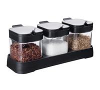Rachlicy Caja de condimento de 3 piezas recipientes condimentos de vidrio Cuchara de acero inoxidable Caja de condimentos multipropósito con base para cocina