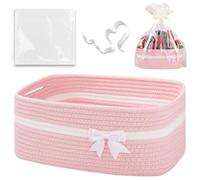 Rachlicy Cesta navideña de 14.0 x 10.0 x 6.0 in, bonita cesta vacía con lazo, con cinta y bolsas transparentes y asas para regalos, estilo 1