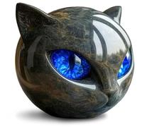 Rachlicy Luxury Black Cat Stone Sculpture Lucky Gemstone Ceramic Ceramics Figuras con Ojos Azules refinados Decoración Presente