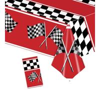 Racing Car Manteles,Party Mantel 137 x 274 cm Fiesta de Cumpleaños de Coches para Cumpleaños de Niños Cubremesas de Plástico Negro de Carreras Decoraciones de Mesa para Aniversario, Baby Shower