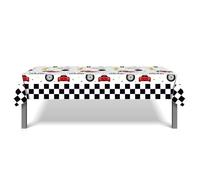 Racing Car Manteles,Party Mantel 180 x 220 cm Fiesta de Cumpleaños de Coches para Cumpleaños de Niños Cubremesas de Plástico Negro de Carreras Decoraciones de Mesa para Aniversario, Baby Shower