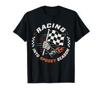 Racing Spooky Season - Conductor de Esqueleto con Bandera a Cuadros Camiseta