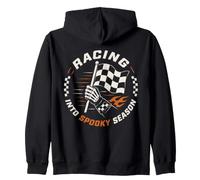Racing Spooky Season - Conductor de Esqueleto con Bandera a Cuadros Sudadera con Capucha