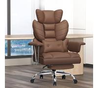 Racingreat Silla de Escritorio ergonómica con reposapiés Extensible,Silla de Oficina Ajustable en Altura,Respaldo Blando Grande,Apoyo Lumbar Individual,Silla de Oficina en Cuero de PU,Marrón