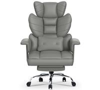 Racingreat Silla de Escritorio ergonómica con reposapiés Extensible,Silla de Oficina Ajustable en Altura,Respaldo Blando Grande,Apoyo Lumbar Individual,Silla de Oficina en Cuero de PU,Gris