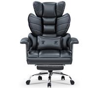 Racingreat Silla de Escritorio ergonómica con reposapiés Extensible,Silla de Oficina Ajustable en Altura,Respaldo Blando Grande,Apoyo Lumbar Individual,Silla de Oficina en Cuero de PU,Negro