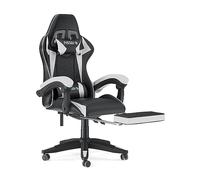 Racingreat Silla Gaming con reposapiés, silla de oficina, silla de juegos, reposacabezas y cojín lumbar, ergonómica de cuero de la PU silla de ordenador para Gamer Oficina Hogar Adulto
