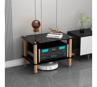 Rack de audio de madera con cristal templado para equipos estéreo y AV | Estantes de cristal templado, pilares madera maciza, picos amortiguadores de vibración(Black,2-Tier H 45cm/17.7in)