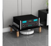 Rack de audio de madera con cristal templado para equipos estéreo y AV | Estantes de cristal templado, pilares madera maciza, picos amortiguadores de vibración(Black,1-Tier H 14cm/5.5in)