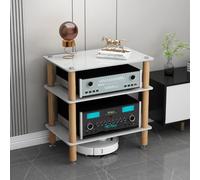 Rack de audio de madera con cristal templado para equipos estéreo y AV | Estantes de cristal templado, pilares madera maciza, picos amortiguadores de vibración(White,3-Tier H 66cm/26.0in)