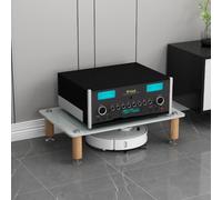 Rack de audio de madera con cristal templado para equipos estéreo y AV | Estantes de cristal templado, pilares madera maciza, picos amortiguadores de vibración(White,1-Tier H 14cm/5.5in)