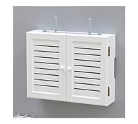Rack de Router de Pared de Doble Puerta con Toma de Corriente Oculta, Armario de Almacenamiento WiFi de Gran Capacidad, persianas Decorativas, Blanco, 36x9,5x28 cm
