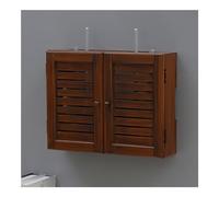 Rack de Router de Pared de Doble Puerta con Toma de Corriente Oculta, Armario Grande para Dispositivos WiFi y persianas Decorativas - marrón, 47 x 9,5 x 33 cm