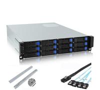 RackChoice M-ATX/Mini-ITX 2U - Chasis de servidor de 21.5 pulgadas de profundidad de montaje en rack de 6 Gbps, 12 bahías, compatible con fuente de alimentación ATX con ventilador de 120 mm, incluye