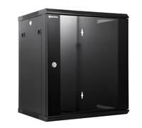 RackPath Gabinete de rack de red de montaje en pared de rendimiento 12U, ventilador de enfriamiento silencioso, puerta de vidrio con cierre, negro