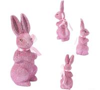 Rackumic Adorno de espuma con purpurina para decoración de conejo de Pascua con lazo de 22 cm de altura para exhibición de mantel de mesa del hogar de vacaciones (rosa)