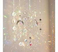 Rackumic Campanas de viento atrapasueños de luna con cristal blanco para jardín, patio, hogar, decoración de boda, melodía suave, estilo contemporáneo, adorno colgante de 43 pulgadas, paquete de 6