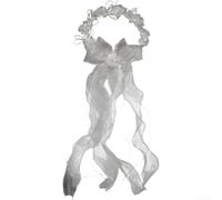 Rackumic Corona floral hecha a mano para mujer con lazo de perlas blancas, elegante accesorio para el pelo de novia para bodas y eventos de princesa, guirnalda de encaje ajustable en varios tamaños (A