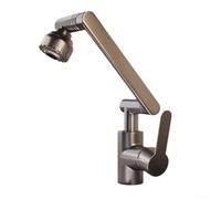 Rackumic Juego de grifo giratorio de brazo mecánico para fregaderos de cocina y lavabo con función de agua fría y caliente, construcción de acero plástico, kit de instalación completa (A)