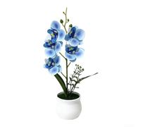 Rackumic Planta artificial de orquídea Phalaenopsis en maceta, flores falsas de seda realistas en 8 colores, 29 cm, sin bonsái sintético para el hogar, oficina, decoración de boda y regalos (azul)