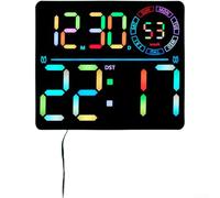 Rackumic Reloj de pared digital LED RGB que cambia de color, calendario de pantalla grande, alarma doble, brillo ajustable, detección automática de luz para sala de estar, dormitorio, oficina, carcasa