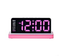 Rackumic Reloj electrónico LED con alarma de pantalla grande con luz nocturna, actualización automática de fecha, 3 niveles de brillo, alimentación externa para dormitorio, oficina, escritorio, color