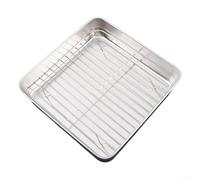 Rackumic Sartén para horno, pavo, pollo, verduras y lasaña, diseño resistente de lados altos para contener jugos y derrames, estante integrado y asas para cocinar versátil (C)