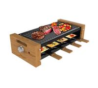 Raclette - Cecotec Cheese&Grill 8200 Wood Black, 1200 W, Placa antiadherente, 8 Sartenes incluidos, Negro