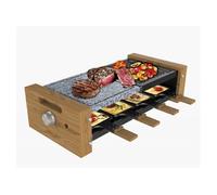 Cecotec Raclette Cheese&Grill 8400 Wood MixGrill. Potencia 1200 W, Superficie mixta Grill y Plancha, Termostato regulable, 8 Sartenes individuales, Diseño extraíble