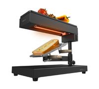 Cecotec Raclette Cheese&Grill 6000 Black. Potencia 600 W, Función Grill, Acabado Acero INOX, Termostato Regulable, 2 espátulas de Madera, Parrilla Superior Antiadherente
